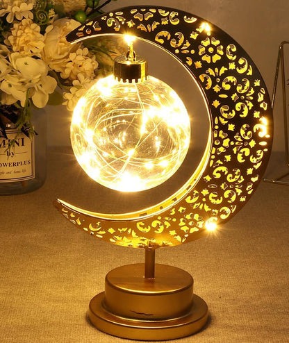 Golden Crescent Moon Globe Decorative LED Table Lamp Night Light