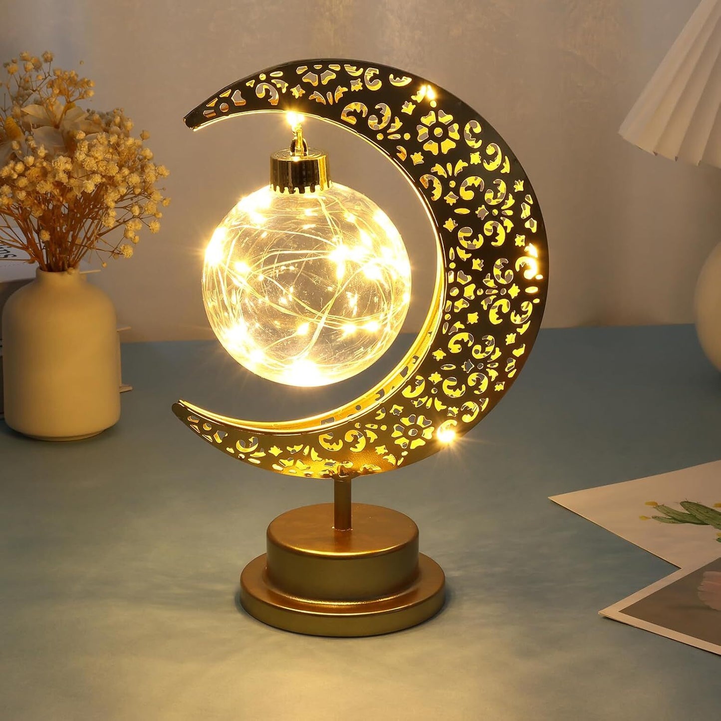 Golden Crescent Moon Globe Decorative LED Table Lamp Night Light