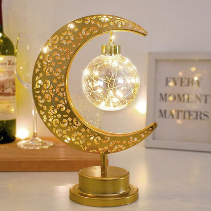 Golden Crescent Moon Globe Decorative LED Table Lamp Night Light