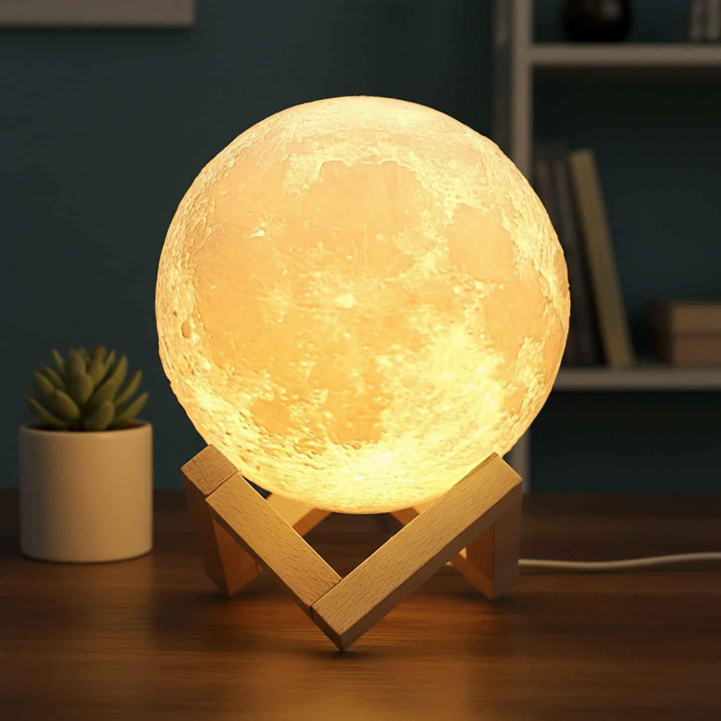 3D Moon Lunar Lamp Touch Sensor LED Night Light with Wooden Base