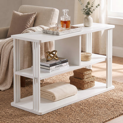 Icon Wood and Steel Sofa Side Table with Shelves (White)