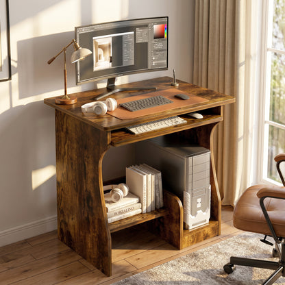 Essential Computer Desk with Shelves (Rustic Wood)