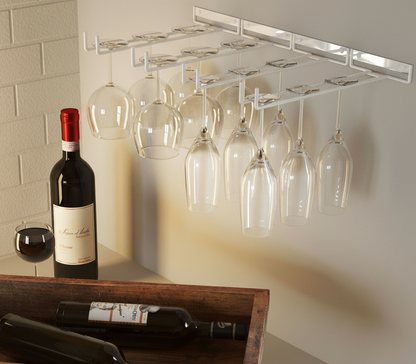 2 x Wine Glass Hanger Rack Under Cabinet Kitchen Bar Stemware Metal Storage Organiser (White)