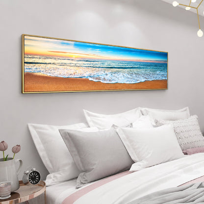 Beach Painting Framed Long Canvas Wall Art - 100cm x 30cm
