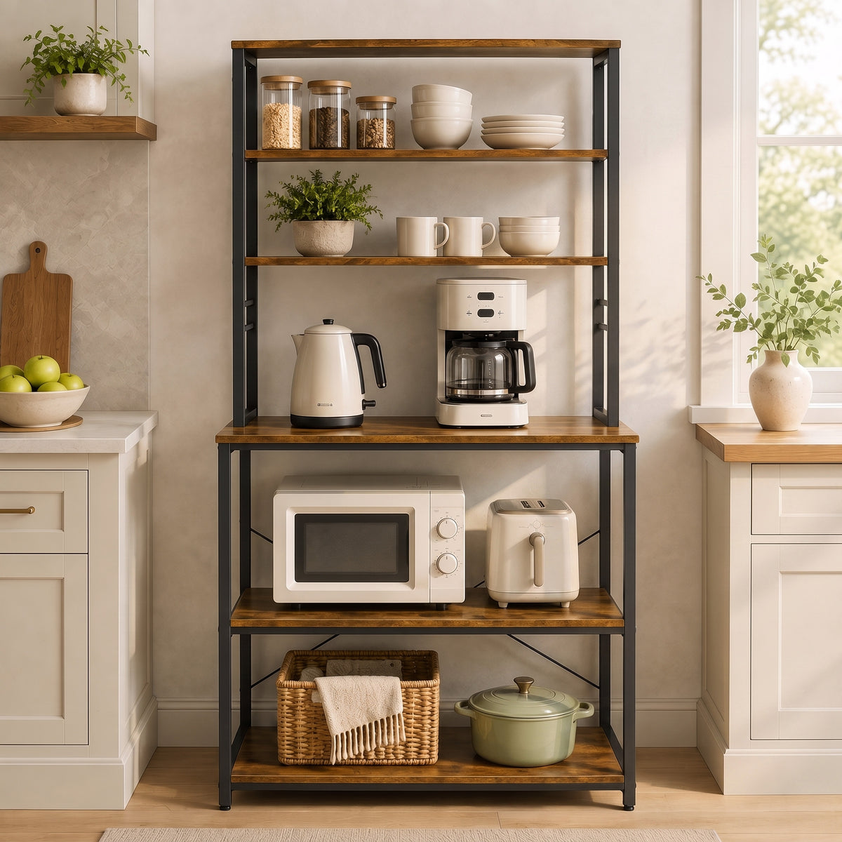 Retreat Tall Rustic Wood Kitchen Storage Baker’s Rack Shelf Organiser