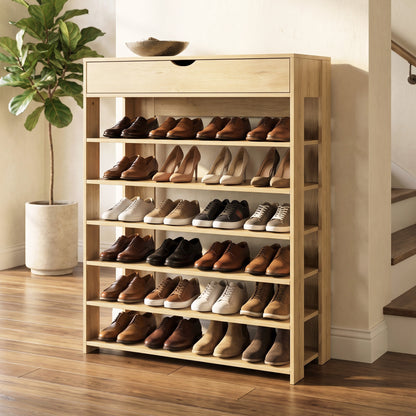 Fiesta 7 Tier Extra Spacious Wooden Shoe Rack Organizer Shelf Cabinet (Natural Oak)