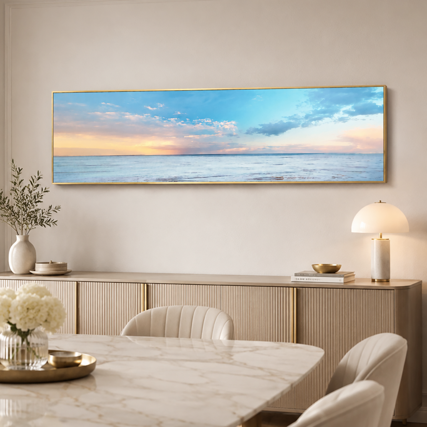Beach Painting Framed Long Canvas Wall Art - 100cm x 30cm