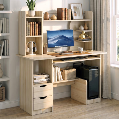 Expert Computer Desk Workstation with Shelf & Cabinet  (White Oak)