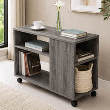 Versatile Sofa Side Table & Magazine Shelf with Casters (Rustic Grey)