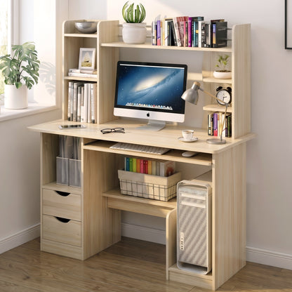 Expert Computer Desk Workstation with Shelf & Cabinet  (White Oak)