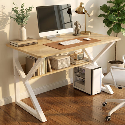 Kori Wood & Metal Computer Desk with Shelf (Natural Oak) - 80cm