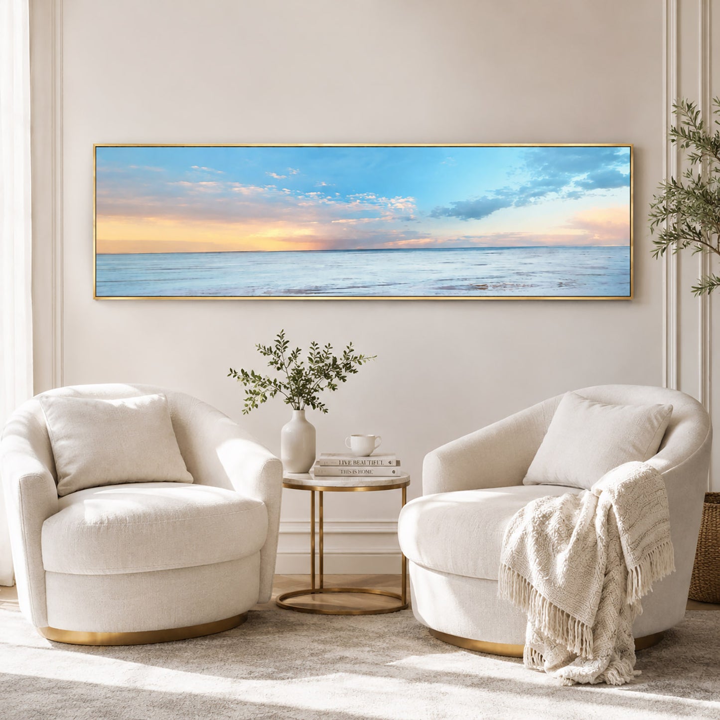 Beach Painting Framed Long Canvas Wall Art - 100cm x 30cm