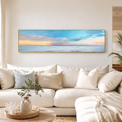 Beach Painting Framed Long Canvas Wall Art - 100cm x 30cm