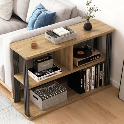 Icon Wood and Steel Sofa Side Table with Shelves (Rustic Oak)