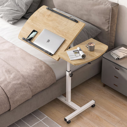 Motif 2-in-1 Adjustable Portable Sofa Bed Side Table Laptop Desk with Wheels (Coastal Oak)