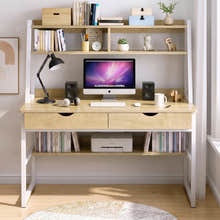 Enterprise Large Computer Desk Workstation with Shelves & Drawers (Natural Oak)