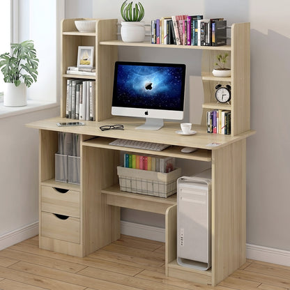 Expert Computer Desk Workstation with Shelf & Cabinet  (White Oak)
