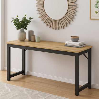 Profile Console Table Wood & Metal Narrow Desk (Rustic Oak)