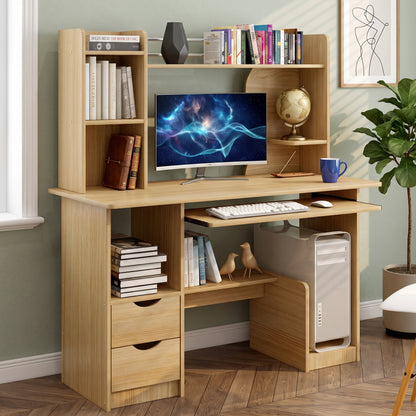 Expert Computer Desk Workstation with Shelf & Cabinet (Oak)