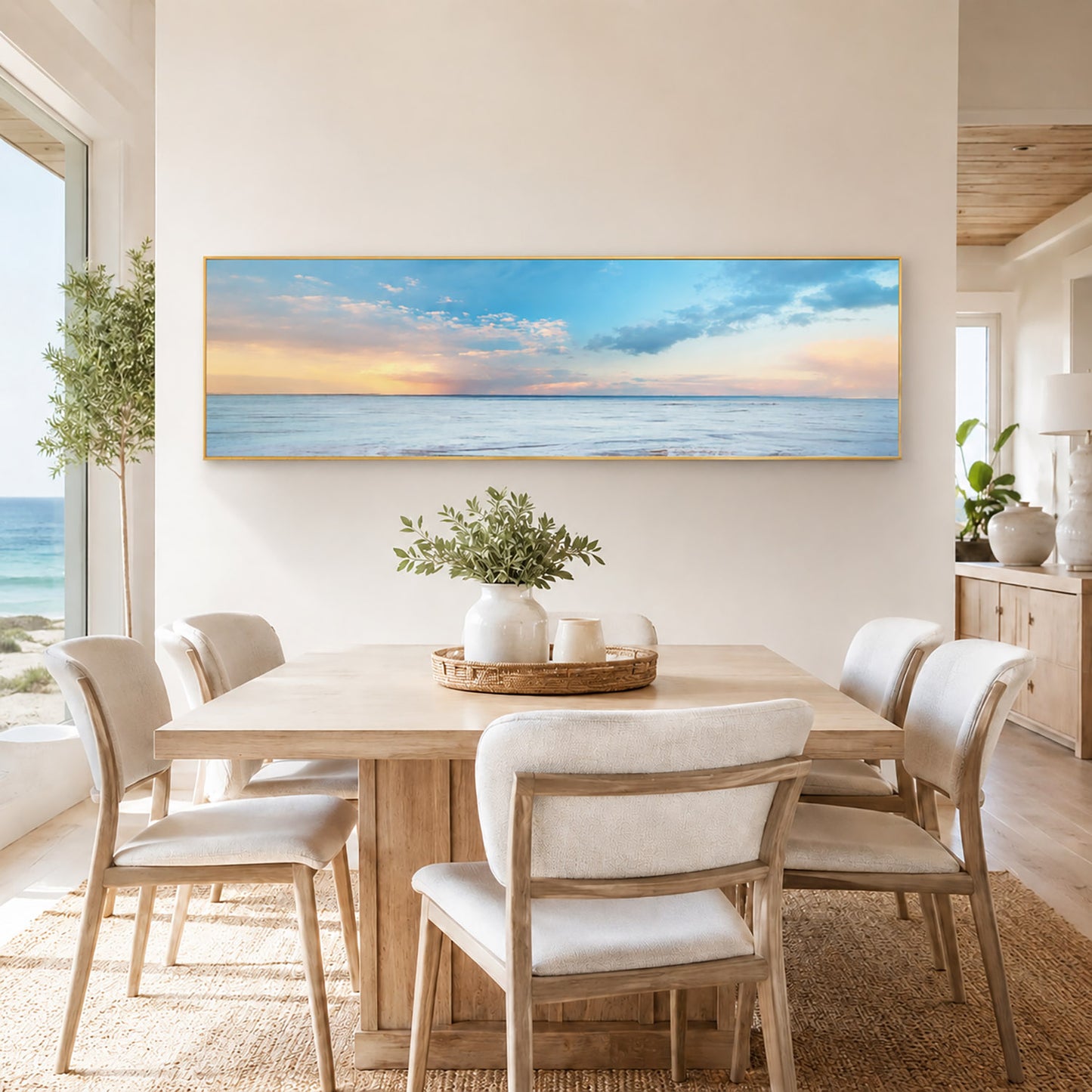Beach Painting Framed Long Canvas Wall Art - 100cm x 30cm