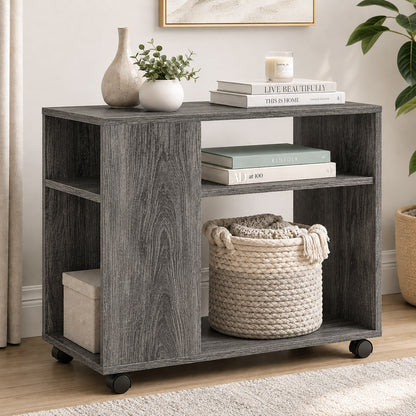 Versatile Sofa Side Table & Magazine Shelf with Casters (Driftwood)