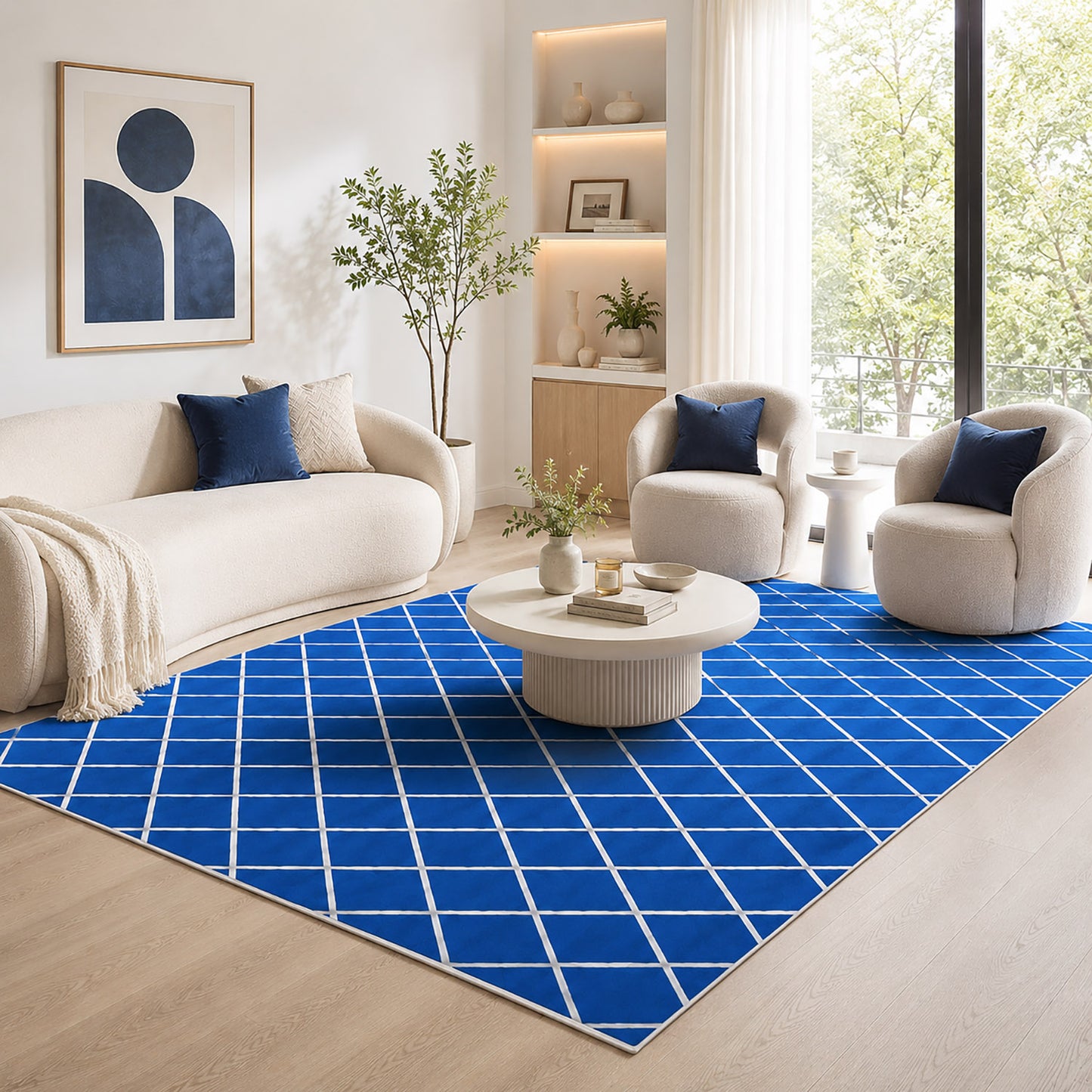 Large Blue Diamond Rug Carpet Mat (230 x 160)