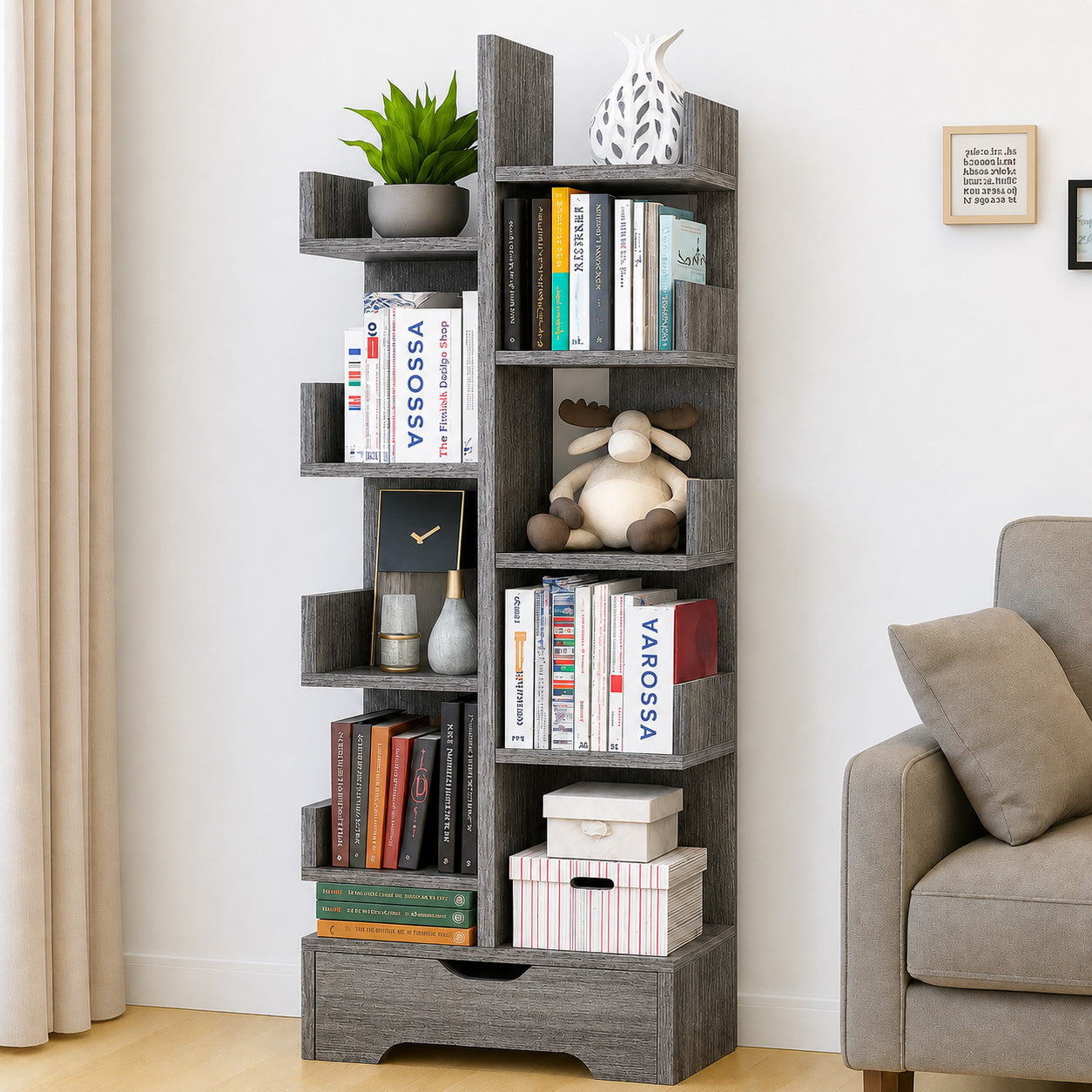 8-Tier 11-Shelf Display Storage Utility Book Shelf Bookcase Shelving (Driftwood)