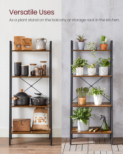 Elevate Rustic Wood & Metal 4-Tier Ladder Shelf Bookcase Storage Organizer