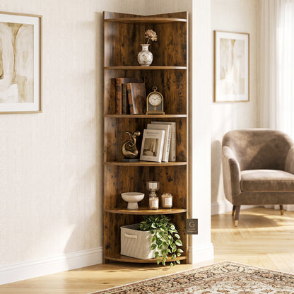 Inspire 6 Tier Large Stylish Rustic Wooden Corner Shelf Unit