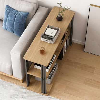Icon Wood and Steel Sofa Side Table with Shelves (Oak)