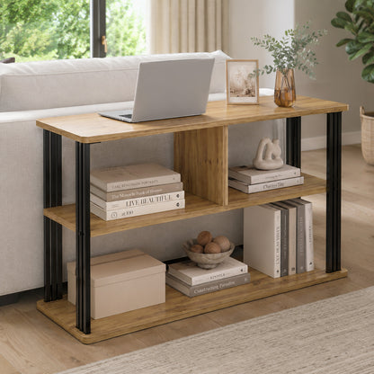Icon Wood and Steel Sofa Side Table with Shelves (Rustic Oak)