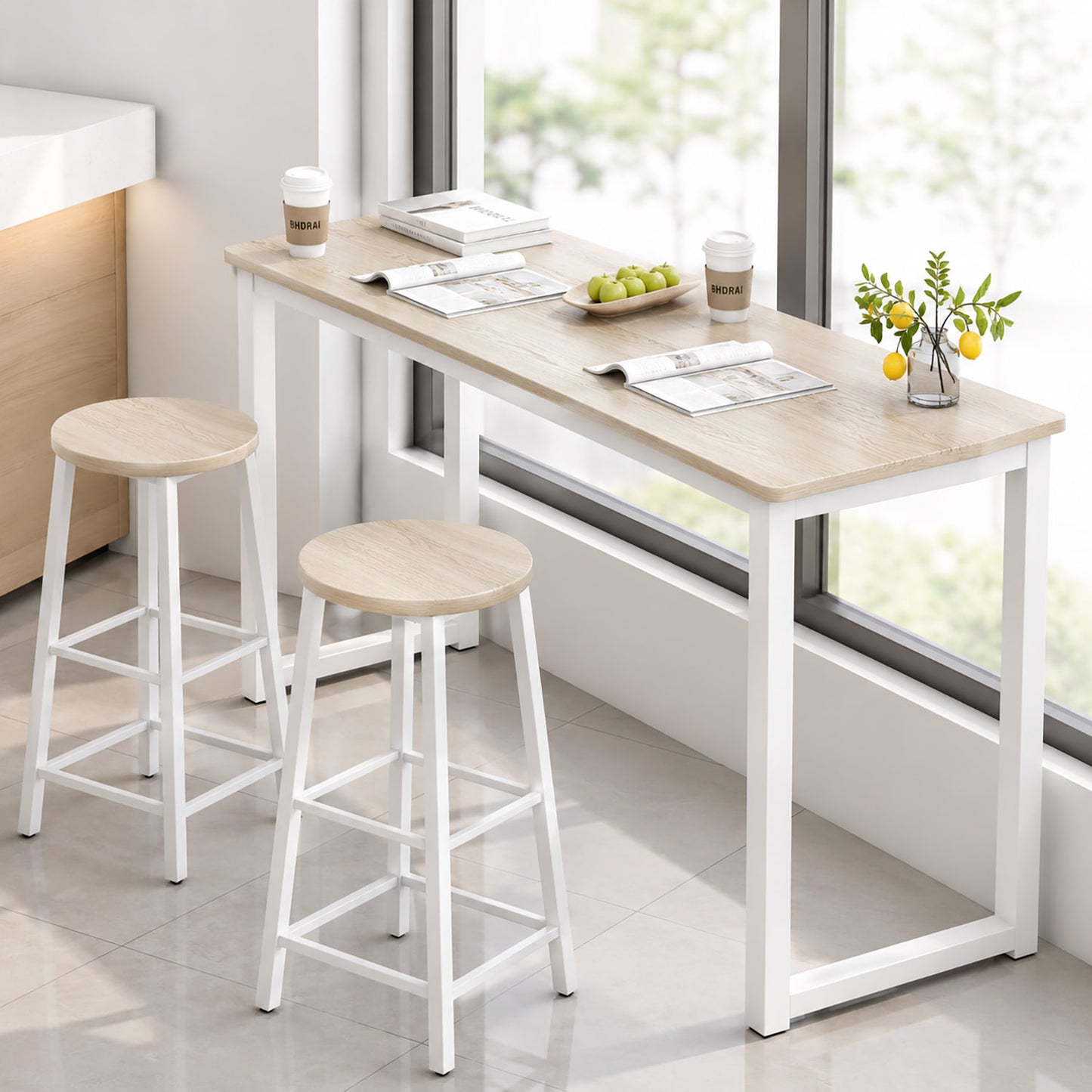 Profile Console Table Wood & Metal Narrow Desk (Coastal Oak)