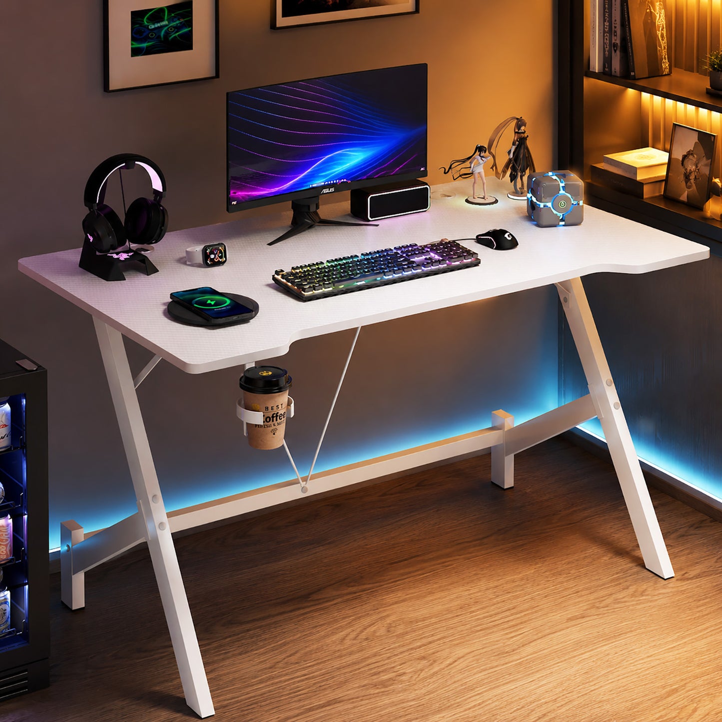 Ergonomic Gaming Desk Computer Table White 110cm