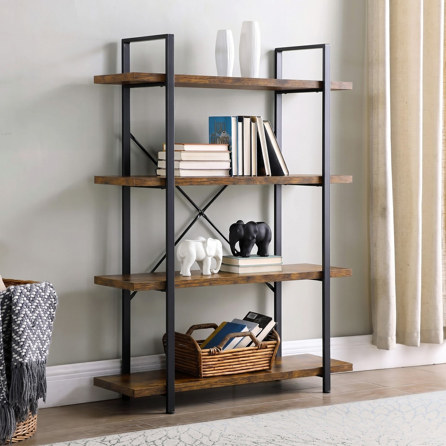 Envision Rustic 4-Tier Bookcase Storage Shelf Organizer