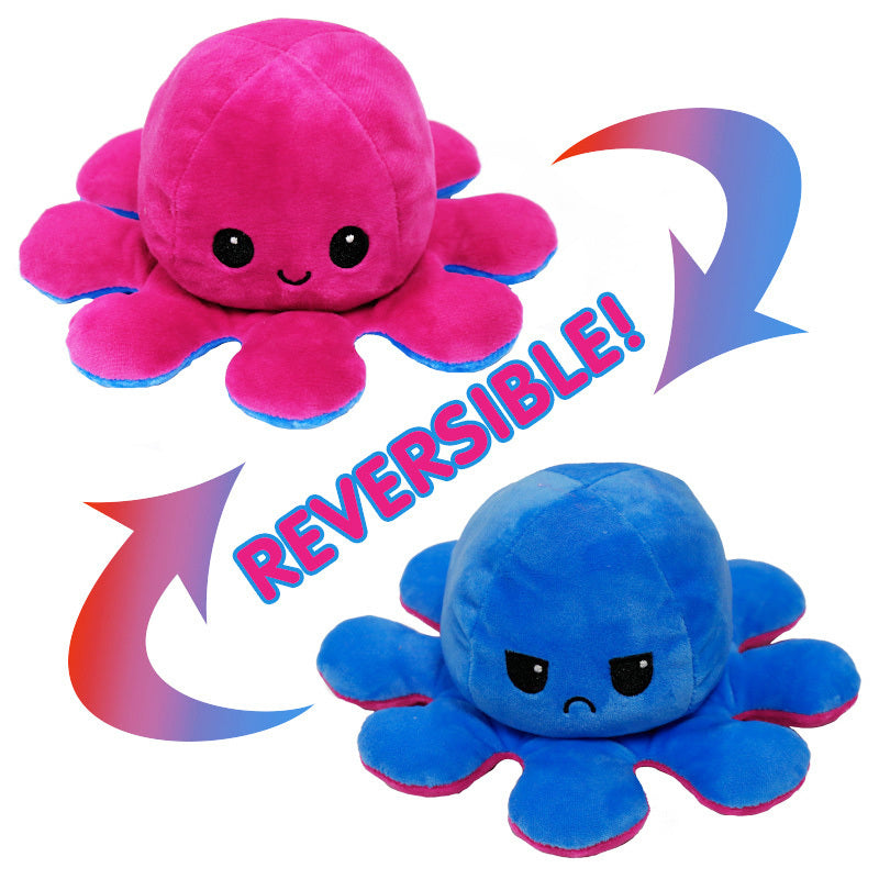 2 in 1 Reversible Cute Plush Octopus Toy Happy/Angry Plushie