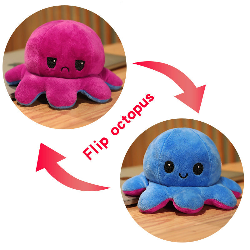 2 in 1 Reversible Cute Plush Octopus Toy Happy/Angry Plushie