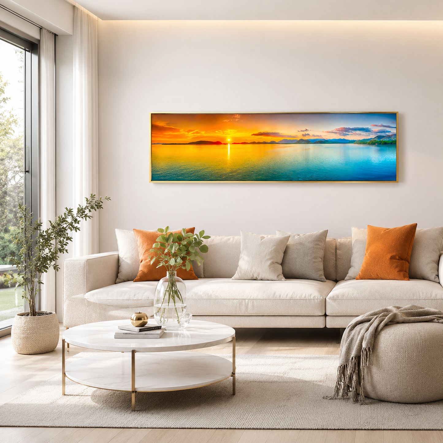 Beach Painting Framed Long Canvas Wall Art - 100cm x 30cm