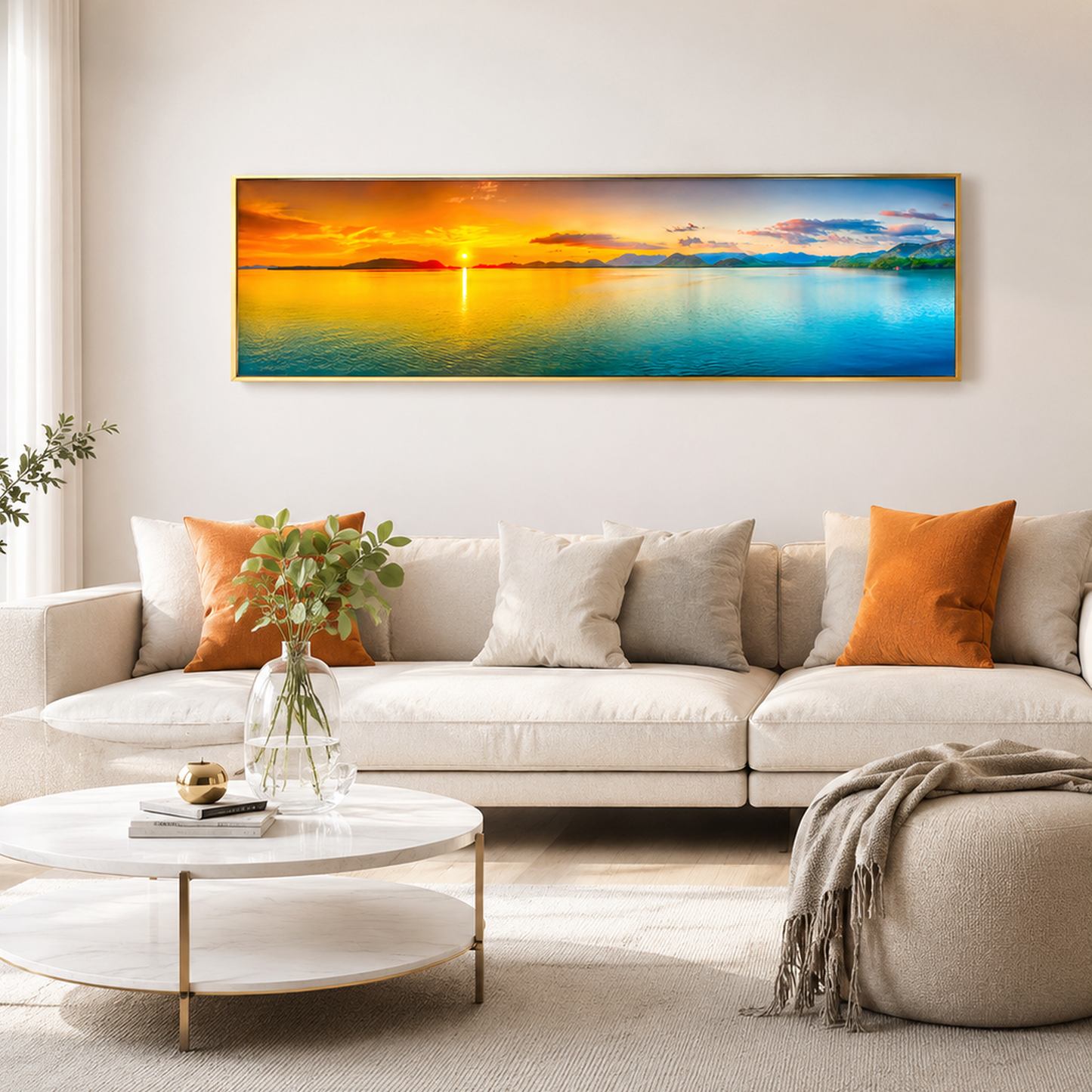 Beach Painting Framed Long Canvas Wall Art - 100cm x 30cm
