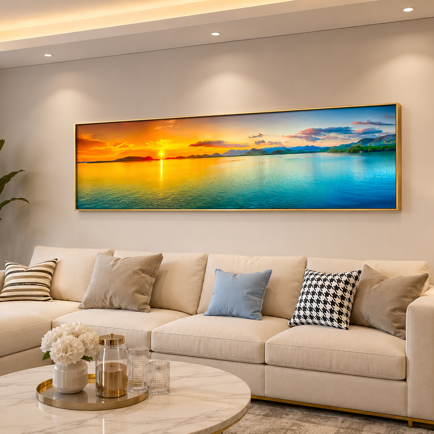 Beach Painting Framed Long Canvas Wall Art - 100cm x 30cm