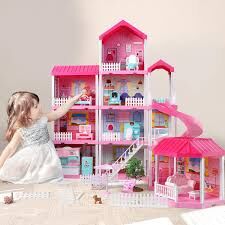 4-level Large Mansion Dreamhouse Castle Doll House Palace Toy Set with Dolls & Furniture