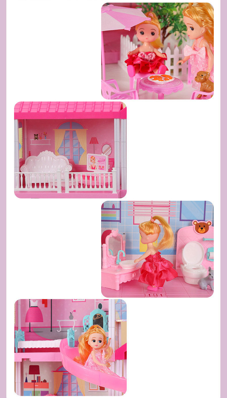 4-level Large Mansion Dreamhouse Castle Doll House Palace Toy Set with Dolls & Furniture