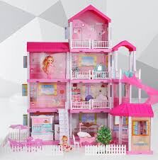 4-level Large Mansion Dreamhouse Castle Doll House Palace Toy Set with Dolls & Furniture