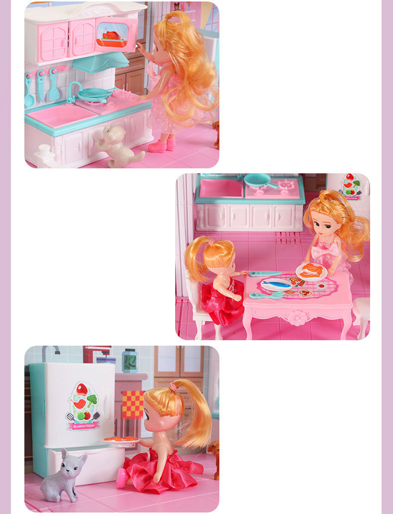 4-level Large Mansion Dreamhouse Castle Doll House Palace Toy Set with Dolls & Furniture