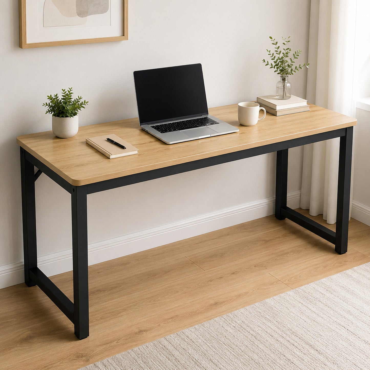 Profile Console Table Wood & Metal Narrow Desk (Oak & Black)