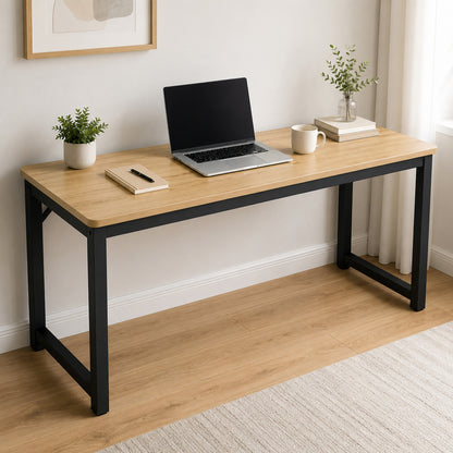 Profile Console Table Wood & Metal Narrow Desk (Rustic Oak)