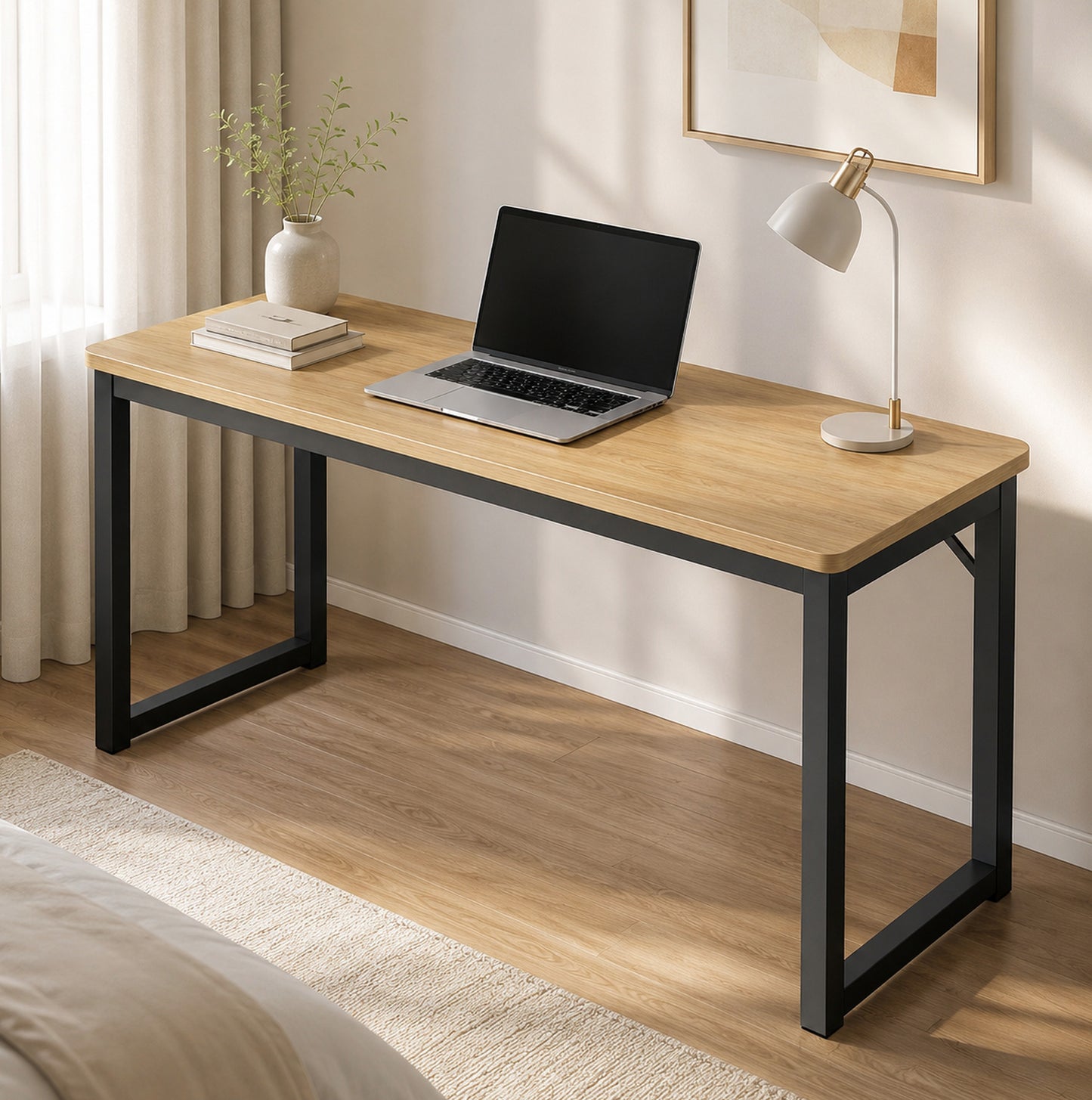 Profile Console Table Wood & Metal Narrow Desk (Rustic Oak)
