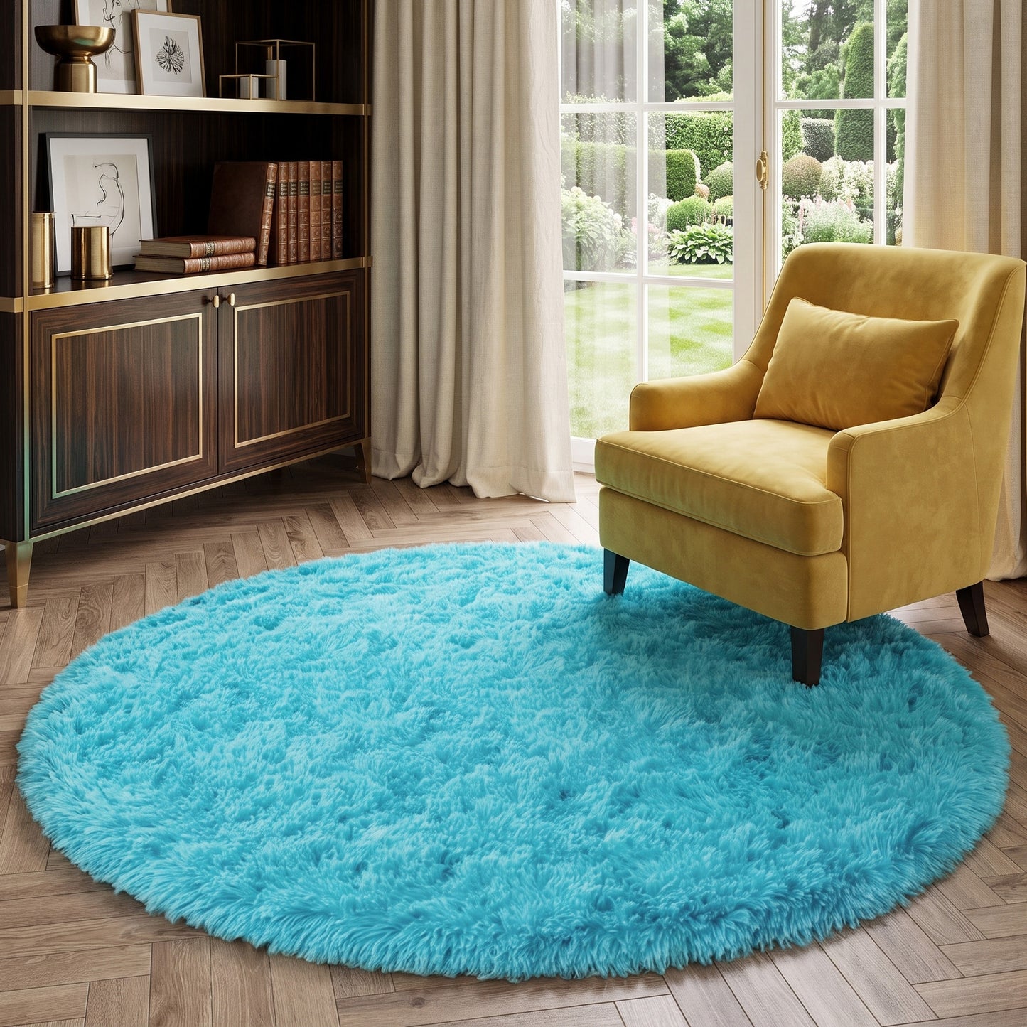Infinity Round Shag Rug 100cm (Blue)