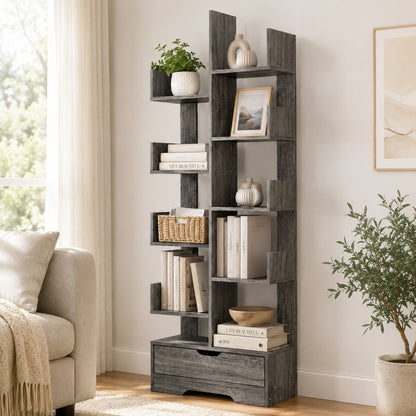 8-Tier 11-Shelf Display Storage Utility Book Shelf Bookcase Shelving (Driftwood)