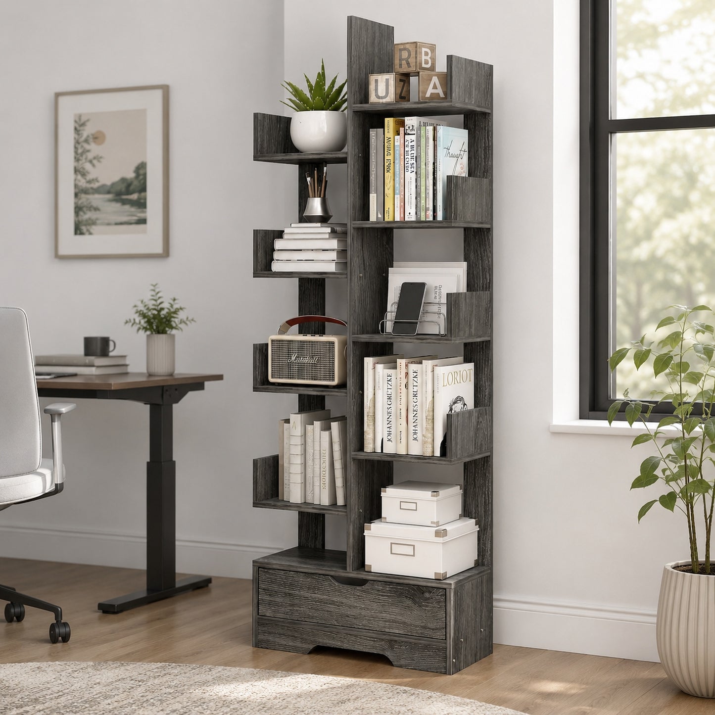 8-Tier 11-Shelf Display Storage Utility Book Shelf Bookcase Shelving (Driftwood)