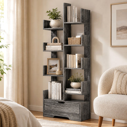 8-Tier 11-Shelf Display Storage Utility Book Shelf Bookcase Shelving (Driftwood)